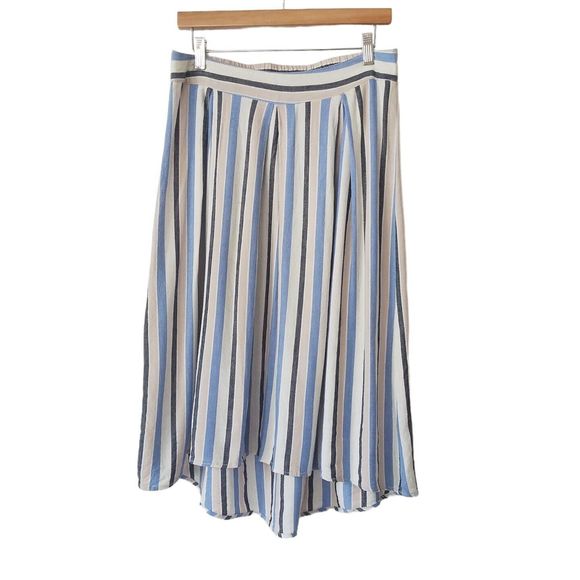 Max Studio Womens M Skirt Midi Hi Lo Linen Blend Stripe Boho Lagenlook Nautical - Picture 1 of 8